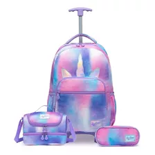 Kit Mochila De Rodinha Infantil Lancheira Estojo Escolar