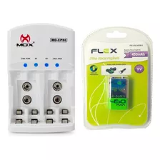 Kit Carregador Pilha Aaa Aa 9v Cp50 + 3 Bateria 450 Rec Flex