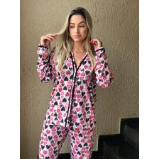 Pijama Americano De Frio Aberto De Botão Inverno Manga Longa