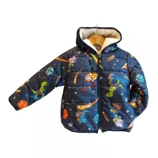 Campera Inflada Puffer Nene Dino Con Abrigo Peluche 