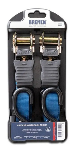 Cinta De Amarre Crique Bremen Auto Moto 25mm X 5m X 2u 7690 Azul