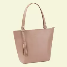 Bolsa De Couro Legítimo Feminina Tote Bella Cor Nude