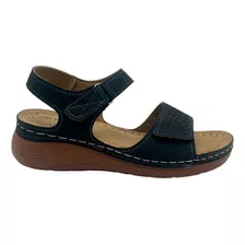 Sandalias Con Pulsera Y Velcro De Mujer Pullman Negro Mishop