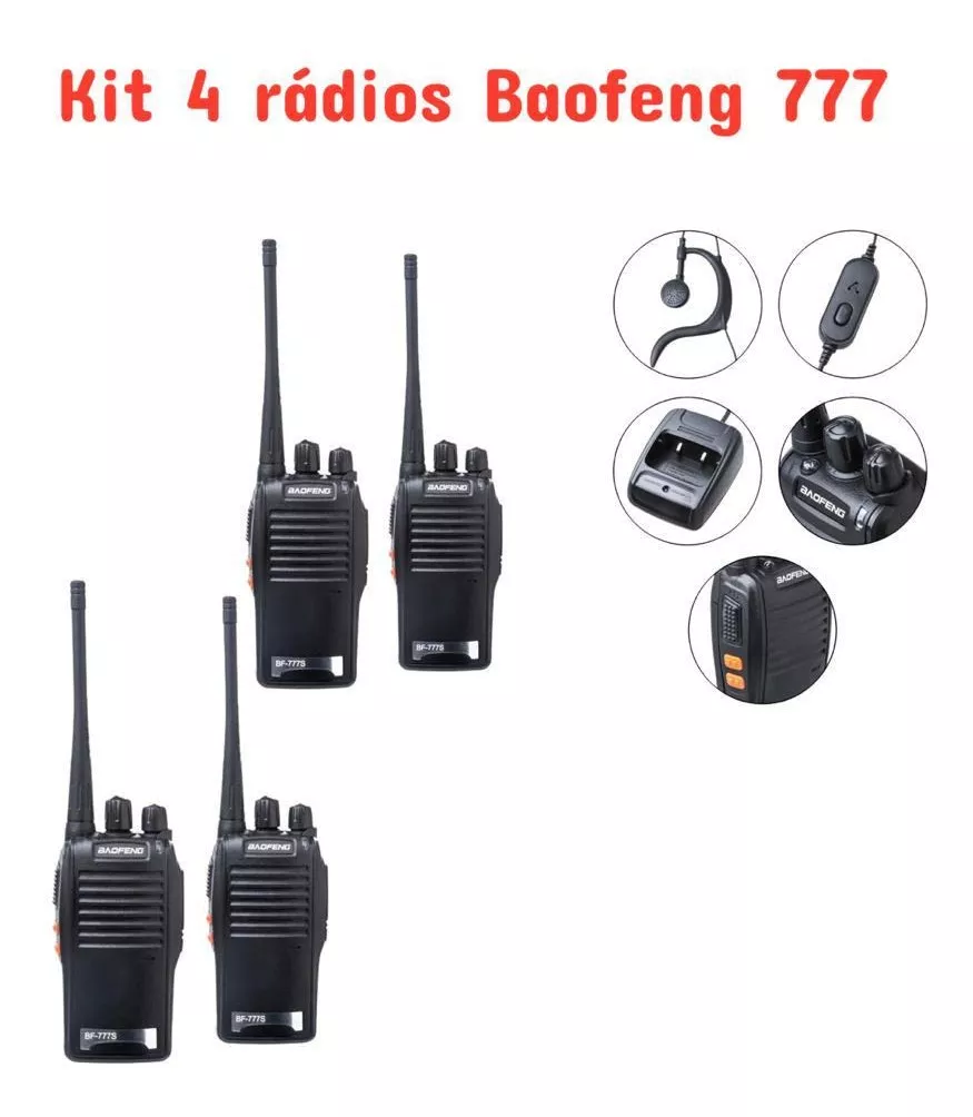 Kit 4 Radio Walk Talk Comunicador 16 Ch 12km Baofeng 777s