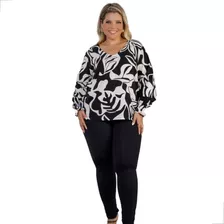 Blusa Feminina Estampada Manga Longa Plus Size