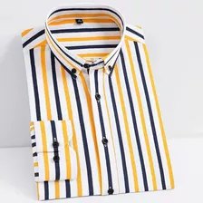 Camisas De Vestir A Rayas Para Hombre, Manga Larga, Estándar