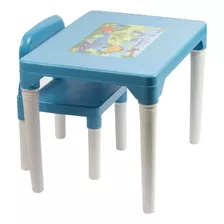 Mesinha Mesa Infantil Com Cadeira Menino Dinossauro Azul