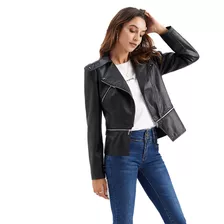 Chaqueta De Cuero Para Mujer Moto Biker Coat