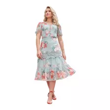 Vestido Midi Em Tule Poá Com Estampa Floral Fascínius