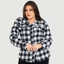 Camisa Feminina Xadrez Flanela Manga Longa Plus Size