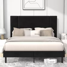 King Size Bed Frame, Upholstered Frame With Tall Tufted Velv