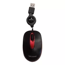 Mouse Mini Con Cable Retráctil Wesdar X25 Pc Notebook Usb Color Rojo