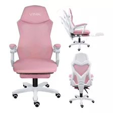 Cadeira Gamer Rosa Com Branco Alto Conforto Com Inclinação