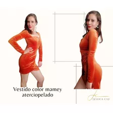 Vestido Corto De Terciopelo Naranja 