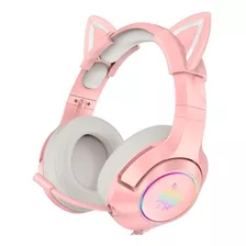Auriculares Gamer Onikuma K9 Pink Orejas Gato Color Rosa Pc Play Con Luz Led