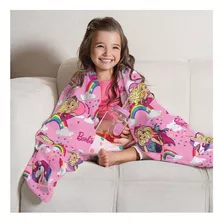 Manta Lepper Fleece De Sofá Cor Rosa Com Design Barbie Reinos Mágicos De 1.5m X 1.25m