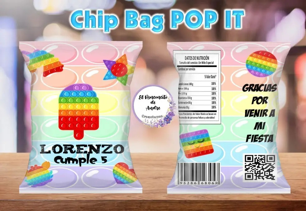 Bolsitas Golosineras Chip Bag Pop It X25 Personalizada Candy