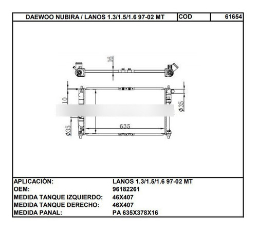 Radiador Daewoo Lanos Con Aire Mt 16mm Laminilla (cod:61654) Foto 2