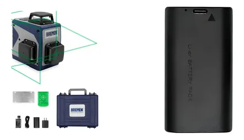 Kit Bremen: Nivel Láser Autonivelante 3 Líneas 360 Verde + Repuesto Batería Litio 7724