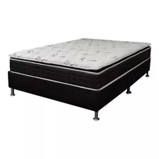 Sommier 2 Plazas D60 Pillow Top Colchón Espuma Soporte 130kg