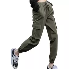 Jogger Cargo Mujer Gabardina Stretch Pies Atados