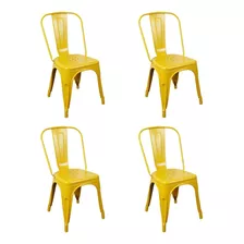 Kit 4 Cadeiras Design Tolix Iron Industrial Diversas Cores Estrutura Da Cadeira Amarelo