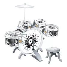 Bateria Infantil Rock Party Com Banqueta Banquinho Meninos Cor Branco