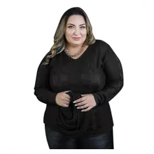 Cacharrel Blusa Plus Size De Friu Lã Gola Alta Manga Longa 