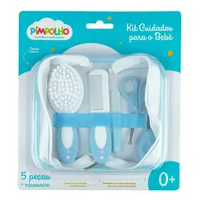Kit Higiene Para Bebê 5 Peças Pente Escova Tesoura Cortador Cor Azul