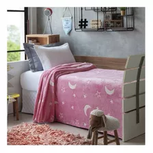 Manta Jolitex Que Brilha No Escuro Cor Rosa Com Design Estrelas De 2m X 1.5m