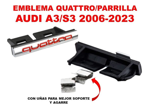 Emblema Quattro/parrilla Audi A3/s3 2006-2023 Crom/rojo Foto 3