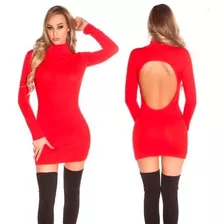 Vestido Mini Ajustado Manga Larga Polera Espalda Descubierta