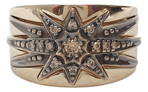 Anel Hstern Stars Menor Ouro Nobre 18k E Diamantes Cognac Cinza 15