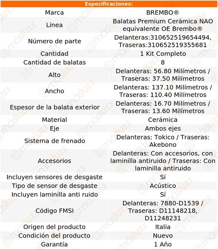 Balatas (cermica) Delanteras + Traseras Forester 11/18 Foto 2