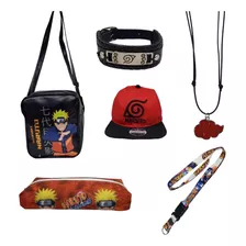 Kit Bolsa Transversal Naruto Estojo + 4 Brindes