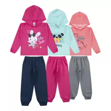 Kit 3 Conjunto Moletom Roupa Infantil Feminino Lote Inverno