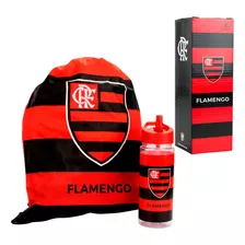 Garrafa Do Flamengo Plástico 450ml Com Mochila Tipo Saco
