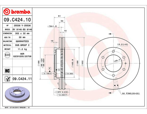 Par Discos Brembo Ford Ranger Xlt 2013-2018 Delantero Foto 2