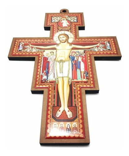 Cruz Crucifixo São Damião São Francisco De Assis Grande 30cm