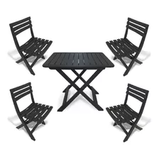 Kit Mesa De Jantar + 4 Cadeiras Dobráveis De Plástico Preto