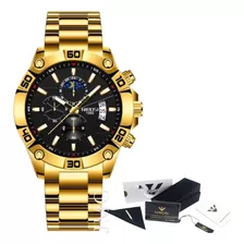 Relógio Masculino Nibosi Original 100%funcional Dourado 