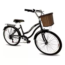 Bicicleta Aro 26 Vintage Retrô 6v Com Cesta Metal Cadeirinha Cor Preto Tamanho Do Quadro 17