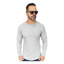 Camiseta Manga Longa Tricot Canelada Slim Masculino