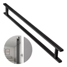 Puxador De Porta Preto Madeira Vidro 60cm Inox 304 Escovado