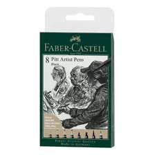 Caneta Pitt Artist Faber Castell Black 8 Canetas Cor Preto