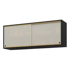 Armário De Cozinha Aéreo 120cm Veneza Multimóveis V3683 Cor Preto/dourado