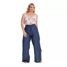 Calça Pantalona Wide Leg Plus Size Cós Elástico Lançamento