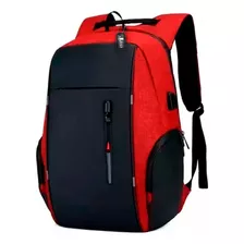 Mochila De Gran Capacidad Antirrobo Para Laptop Cargador Usb Color Negro Con Rojo