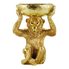  Enfeite Decoração Animal Resina Macaco Dourado Bacia 23cm