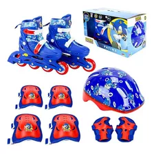 Kit Patins Infantil - Inline Do Sonic - Tamanho 36 Ao 39 Bbr